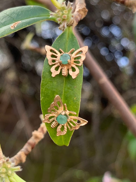 Beautiful Emerald 9ct Gold Butterfly Shaped Stud Earrings