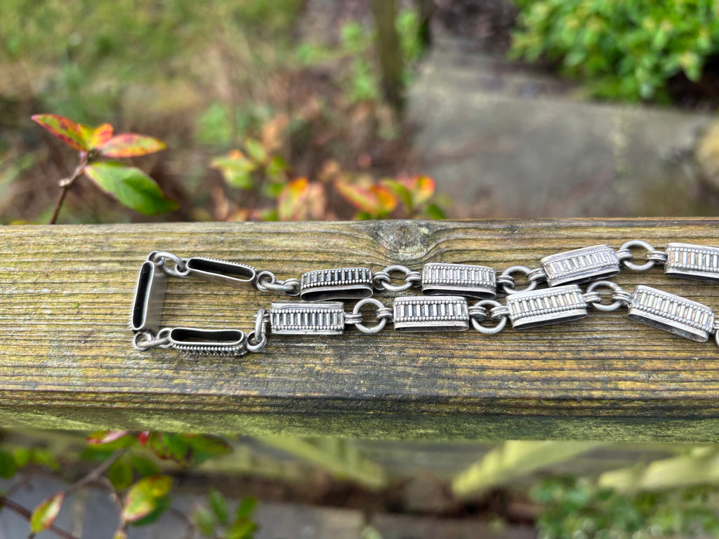 Antique Silver Book Chain Necklace Heavy