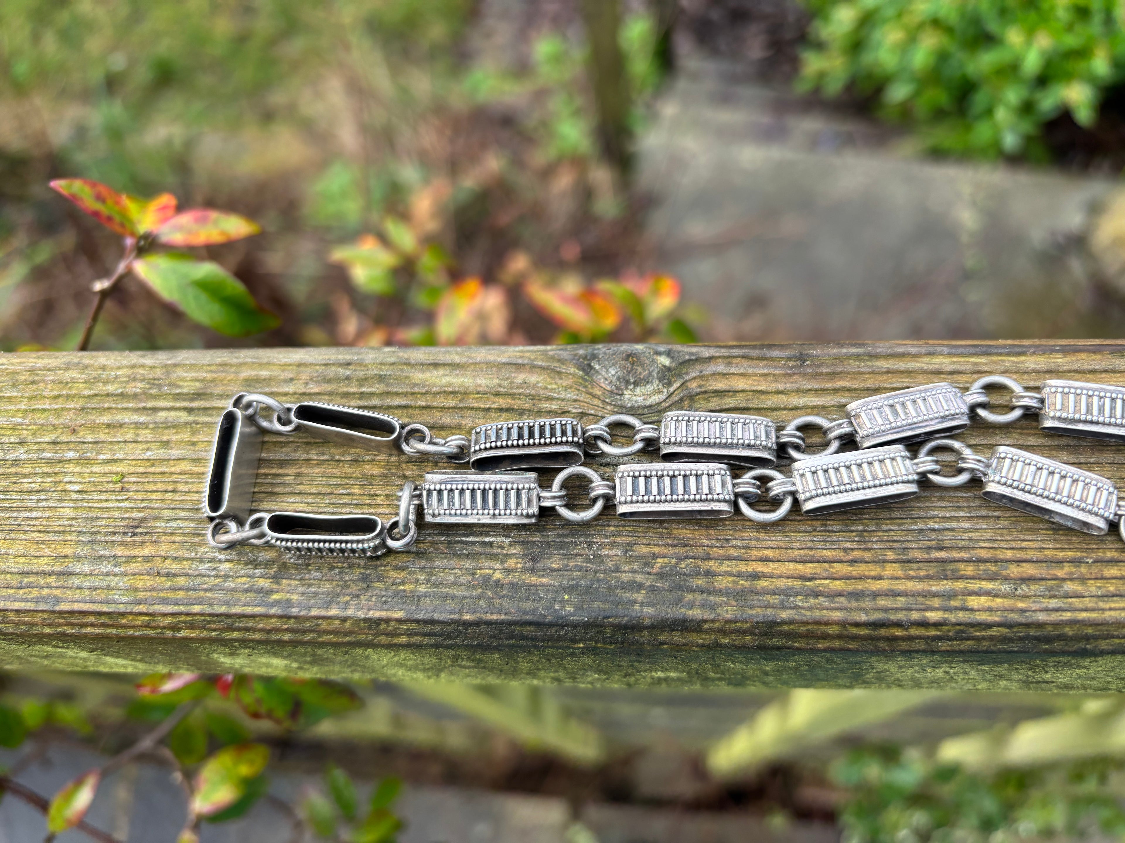 Antique Silver Book Chain Necklace Heavy