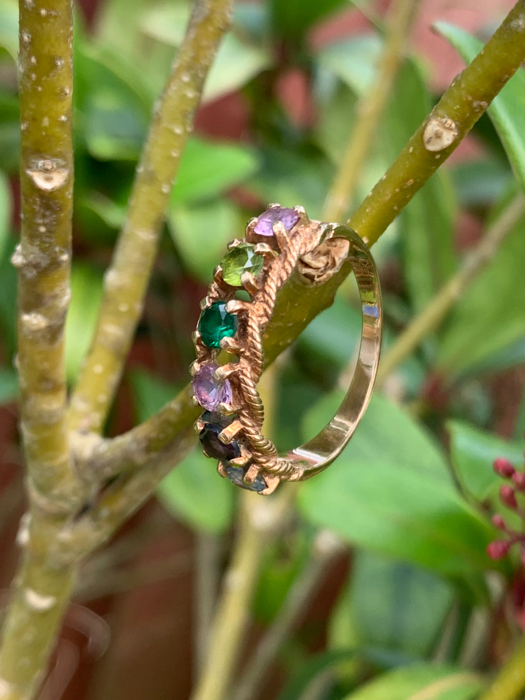 Fabulous 9ct gold semi-precious multi gemstone half eternity ring