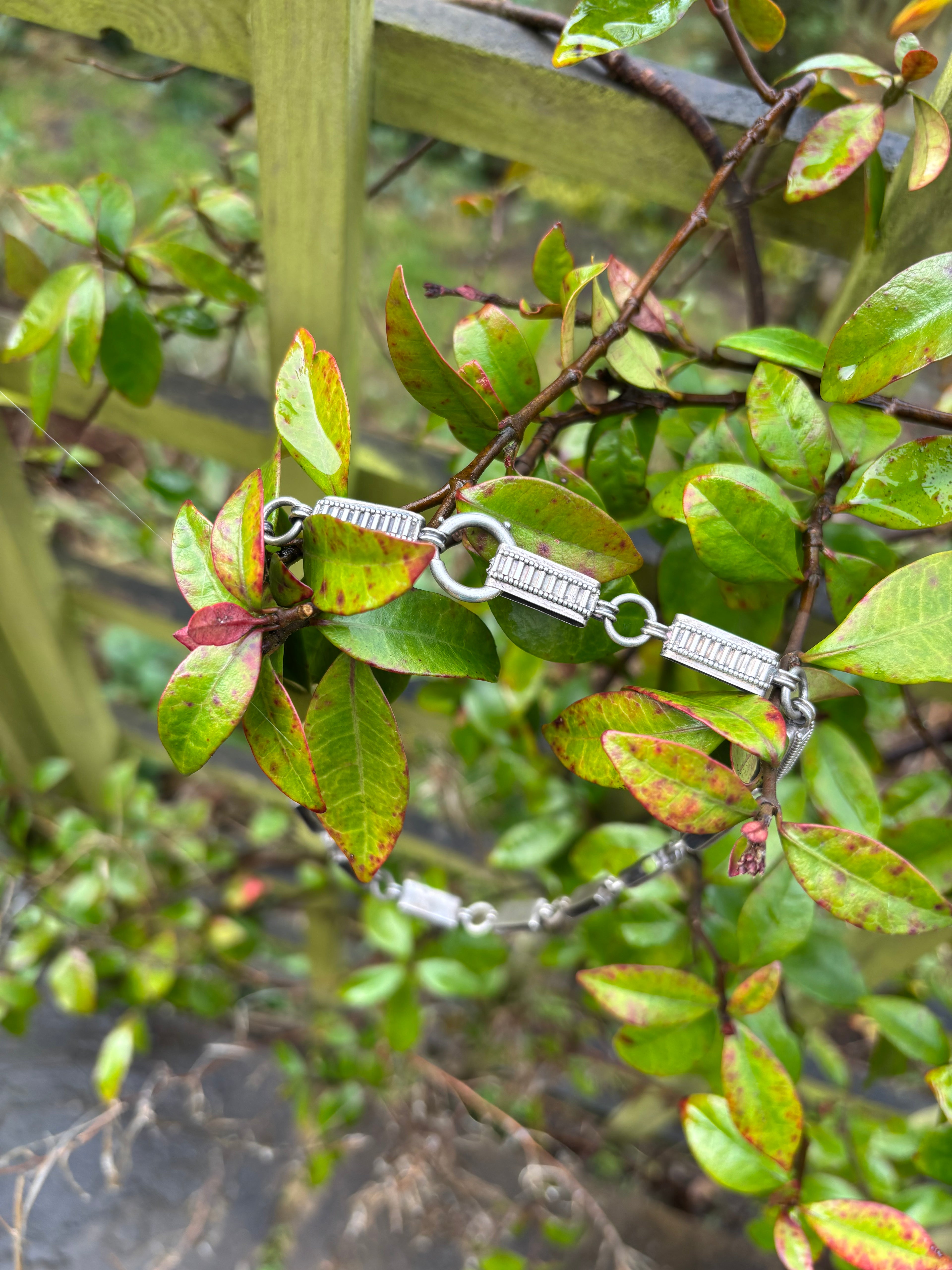 Antique Silver Book Chain Necklace Heavy