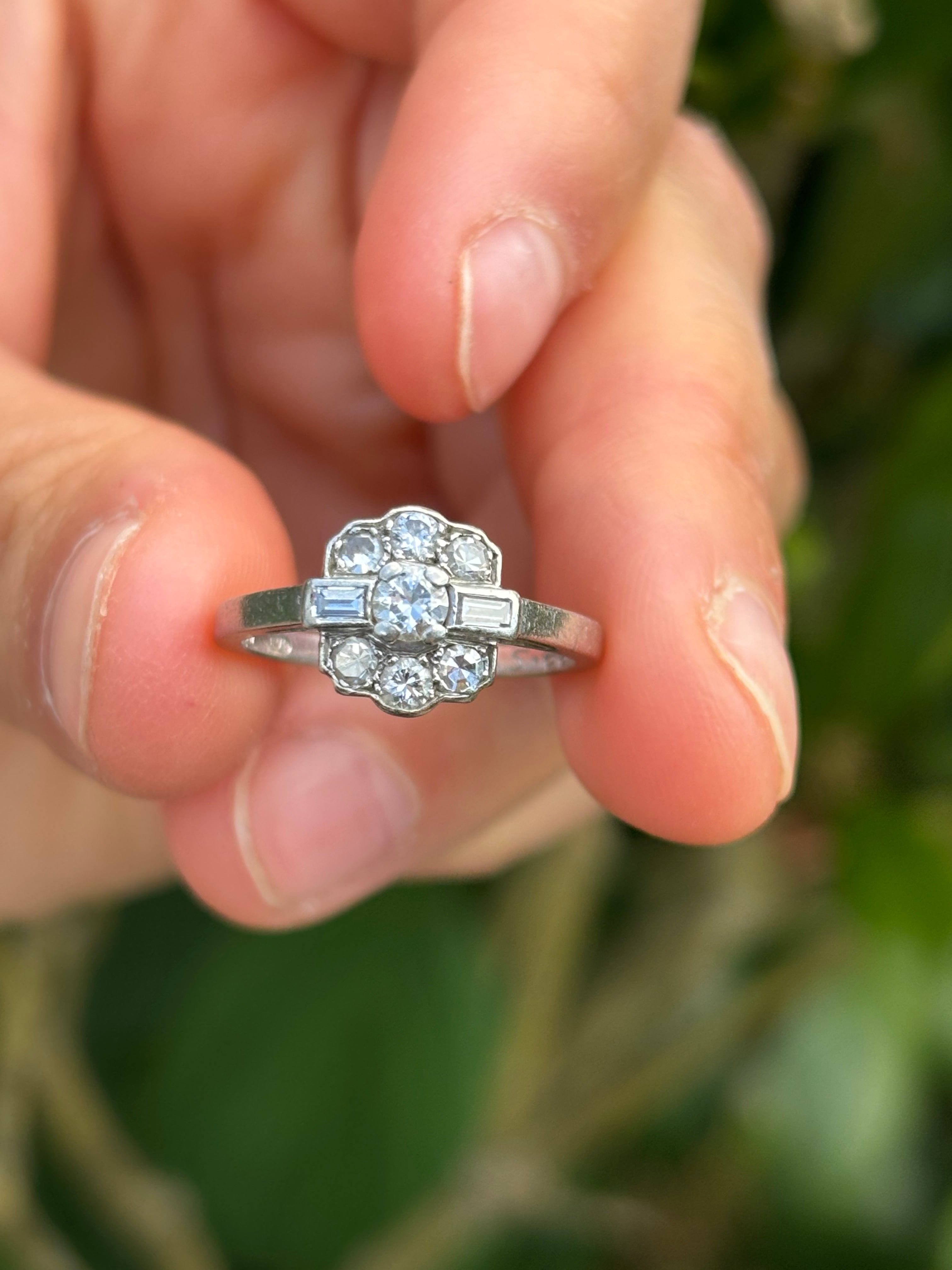 Vintage Platinum Diamond Cluster Ring