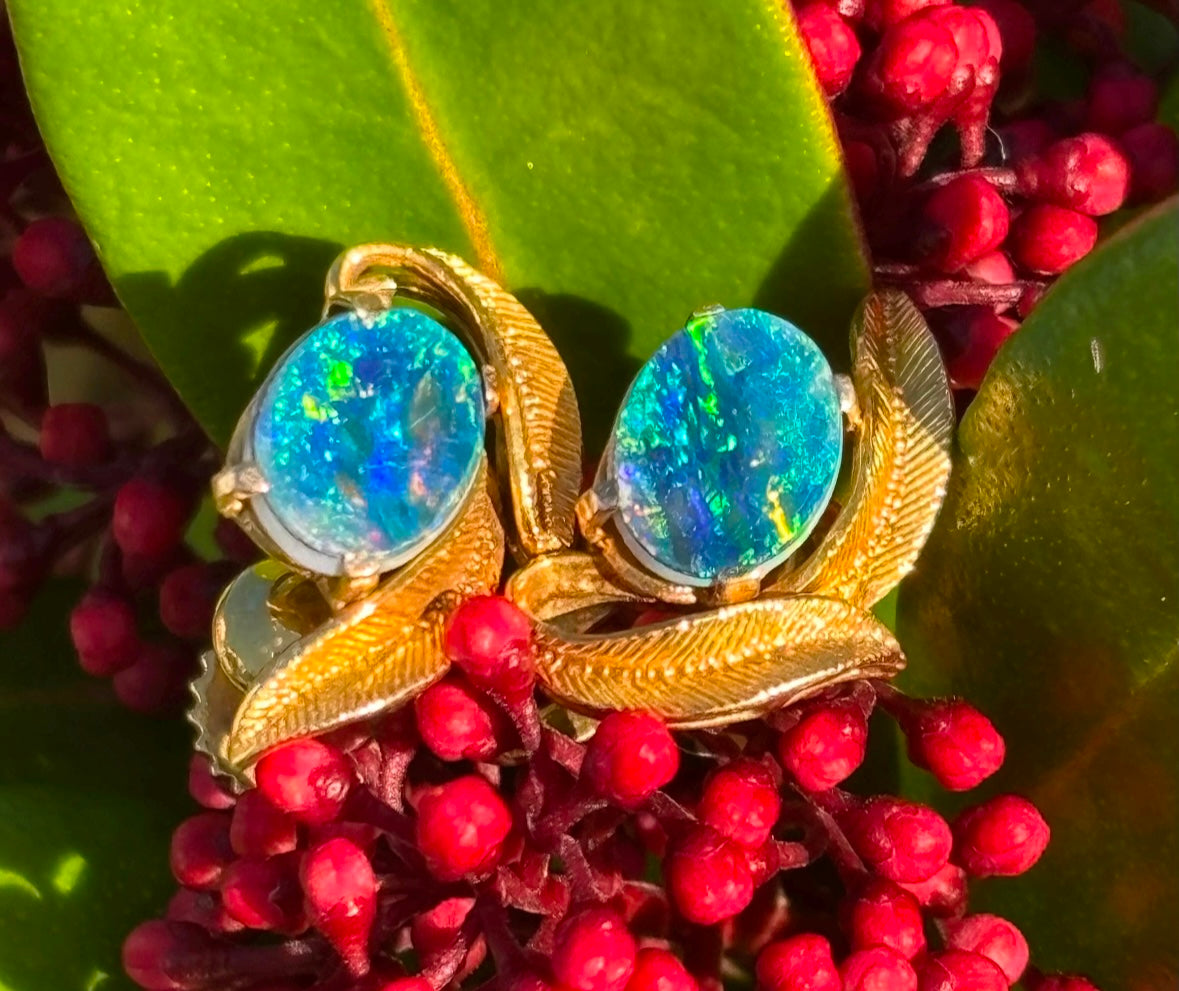 Striking 1.5ct Opal 9ct Gold Screw Back Earrings