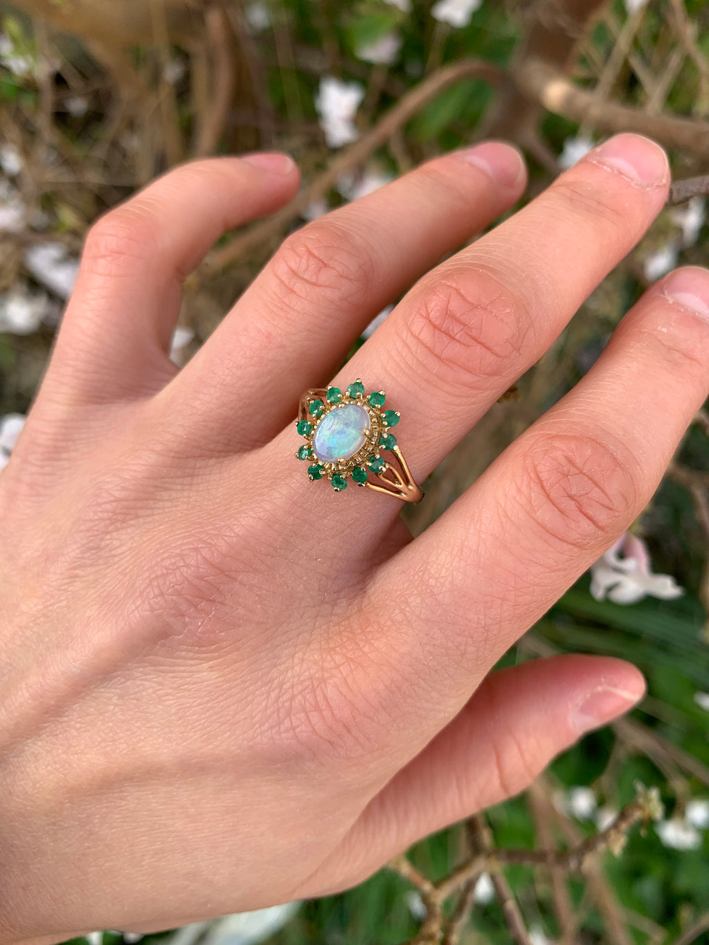 Classic Opal & Emerald 9ct Gold Cluster Ring