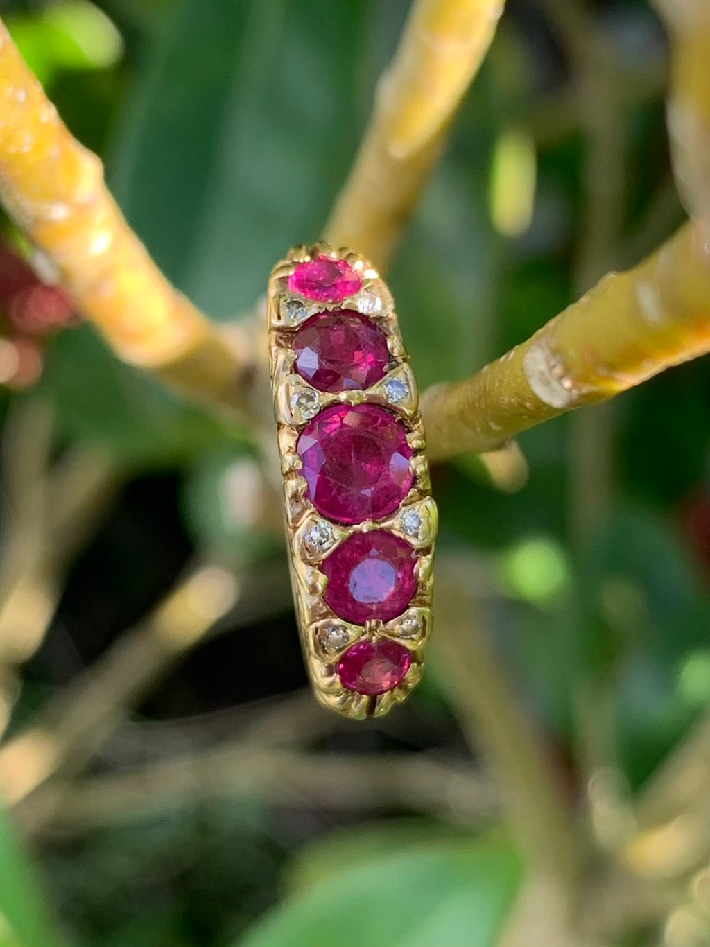 Stunning Vintage 1.5ct Ruby & Diamond 18ct Gold Half Eternity Ring
