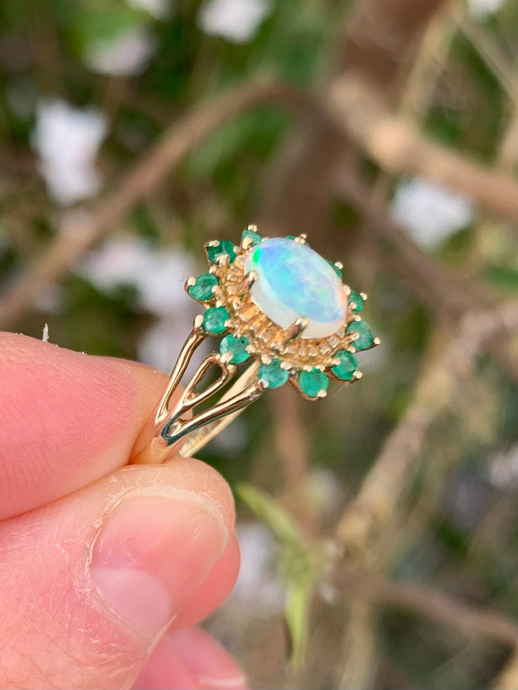 Classic Opal & Emerald 9ct Gold Cluster Ring