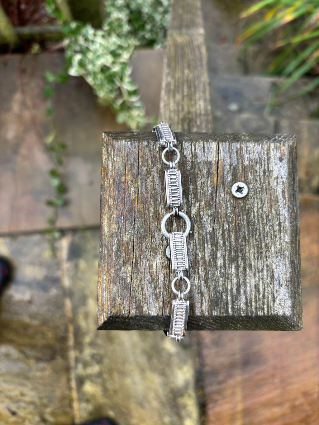 Antique Silver Book Chain Necklace Heavy