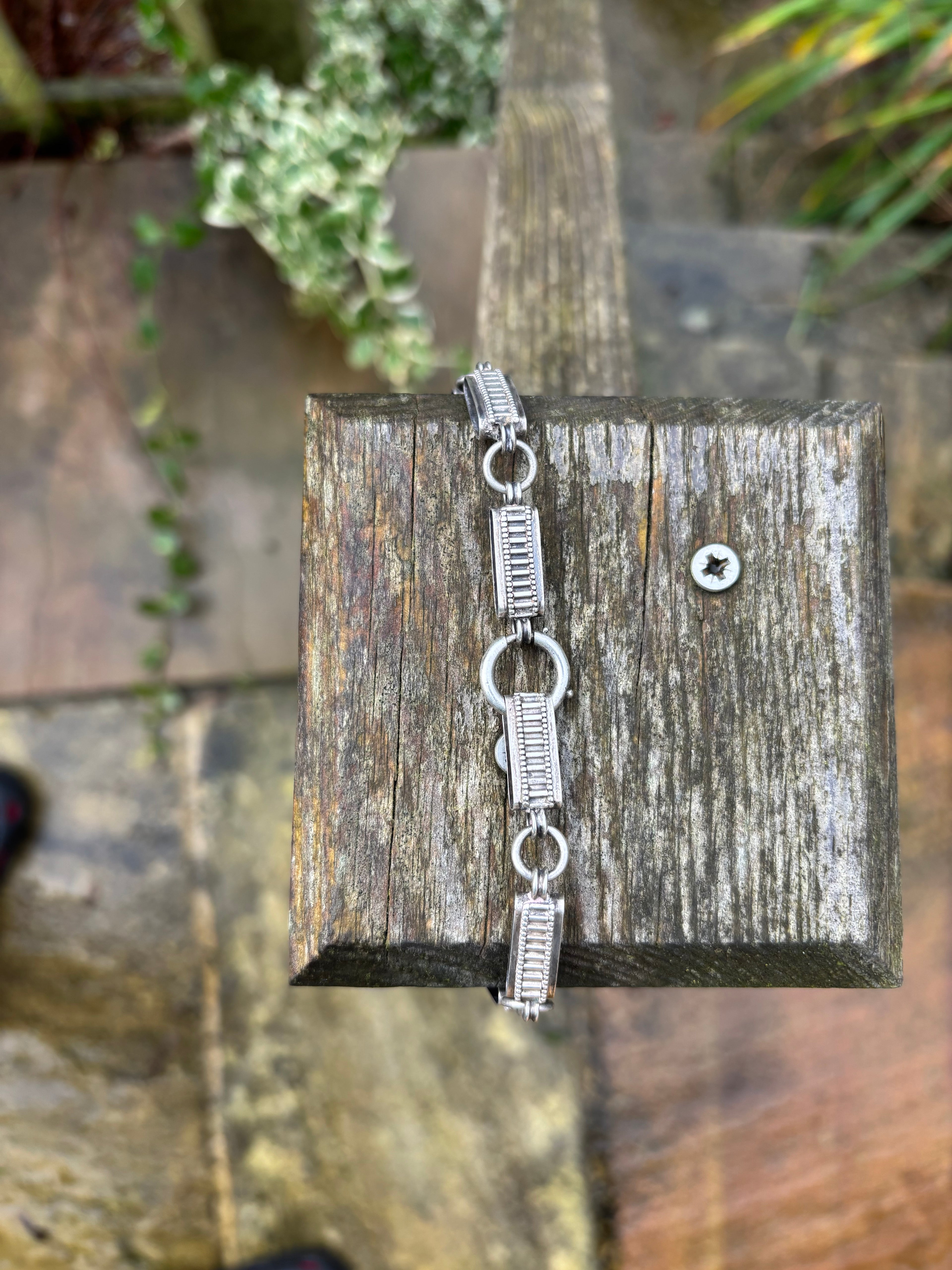 Antique Silver Book Chain Necklace Heavy