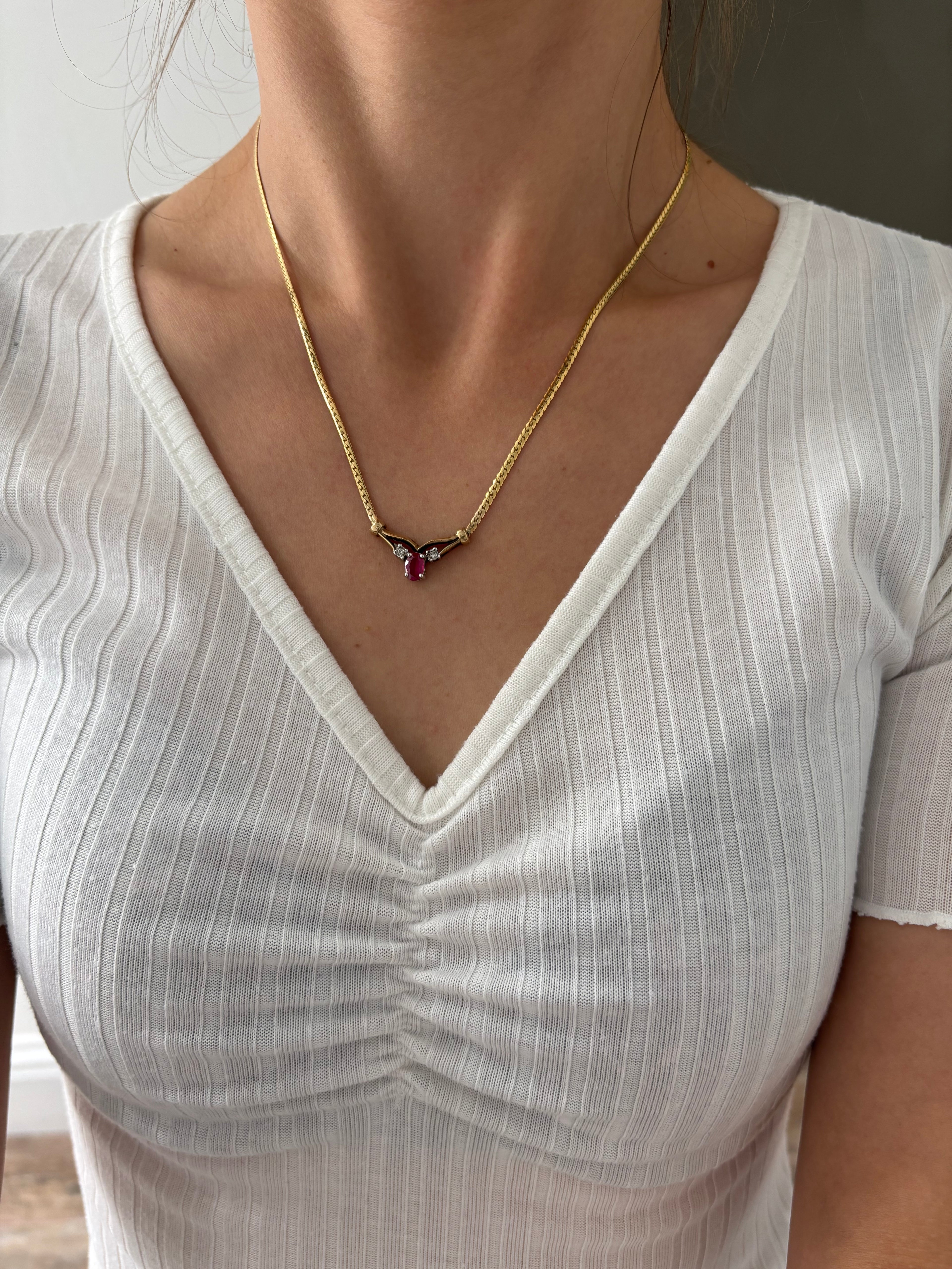 Vintage Ruby & Diamond 9ct Gold Necklace