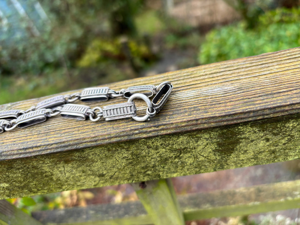 Antique Silver Book Chain Necklace Heavy