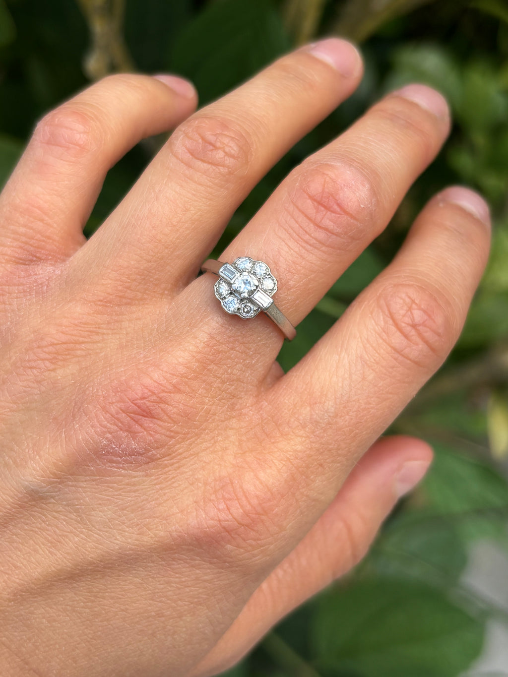 Vintage Platinum Diamond Cluster Ring