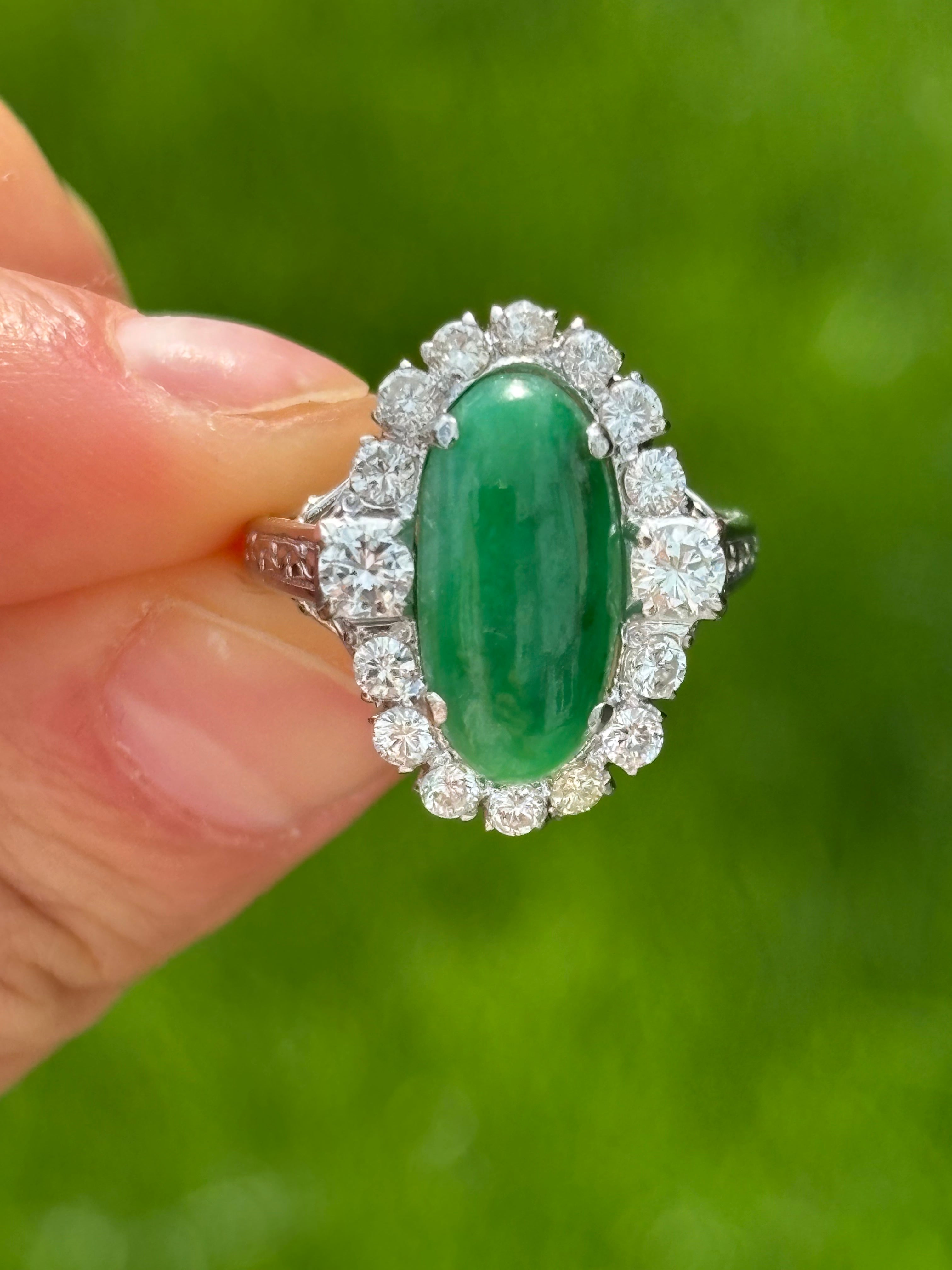 Pre-loved 1ct Diamond & 10ct Jade set in 14ct White Gold Ring