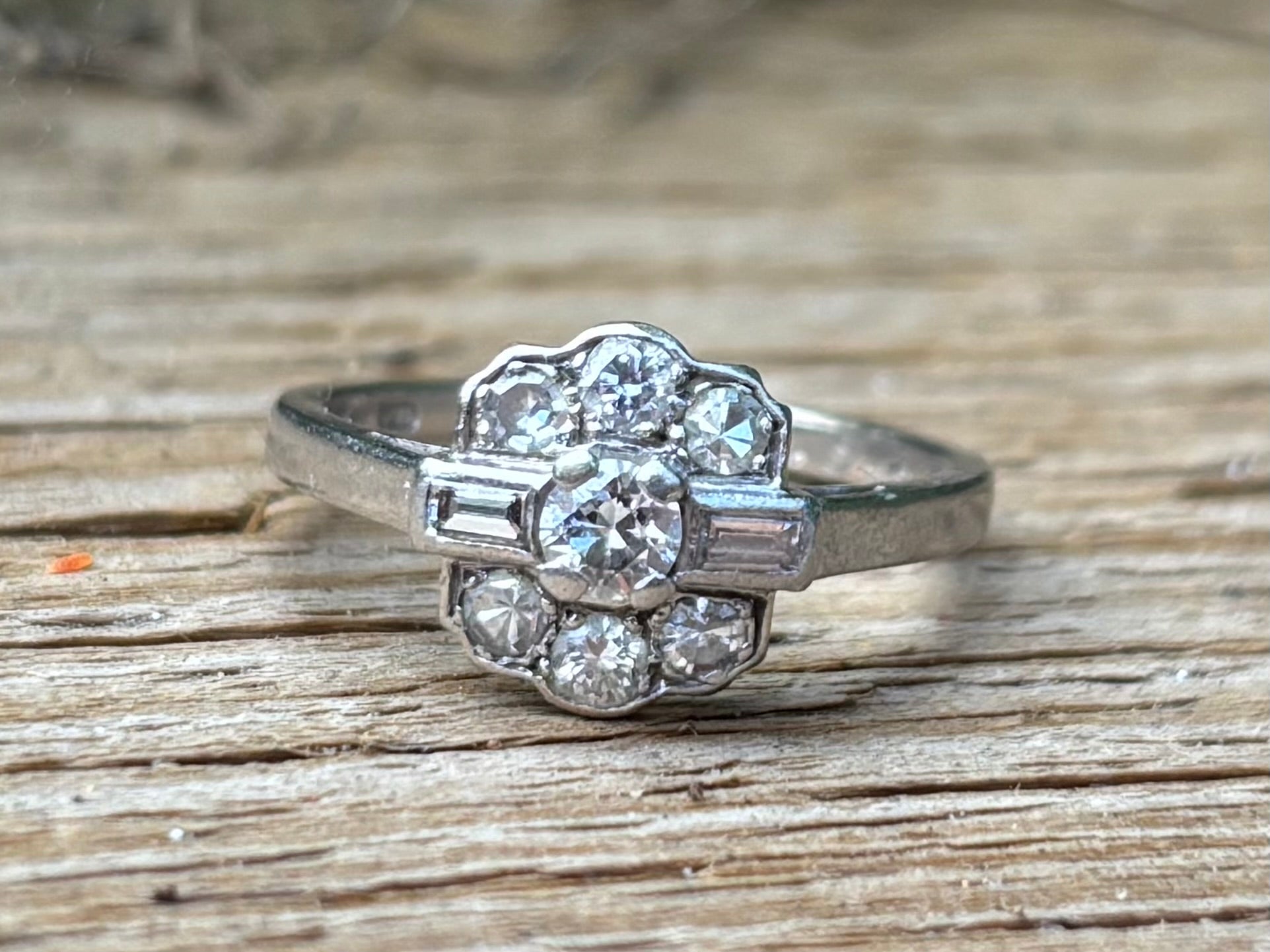Vintage Platinum Diamond Cluster Ring
