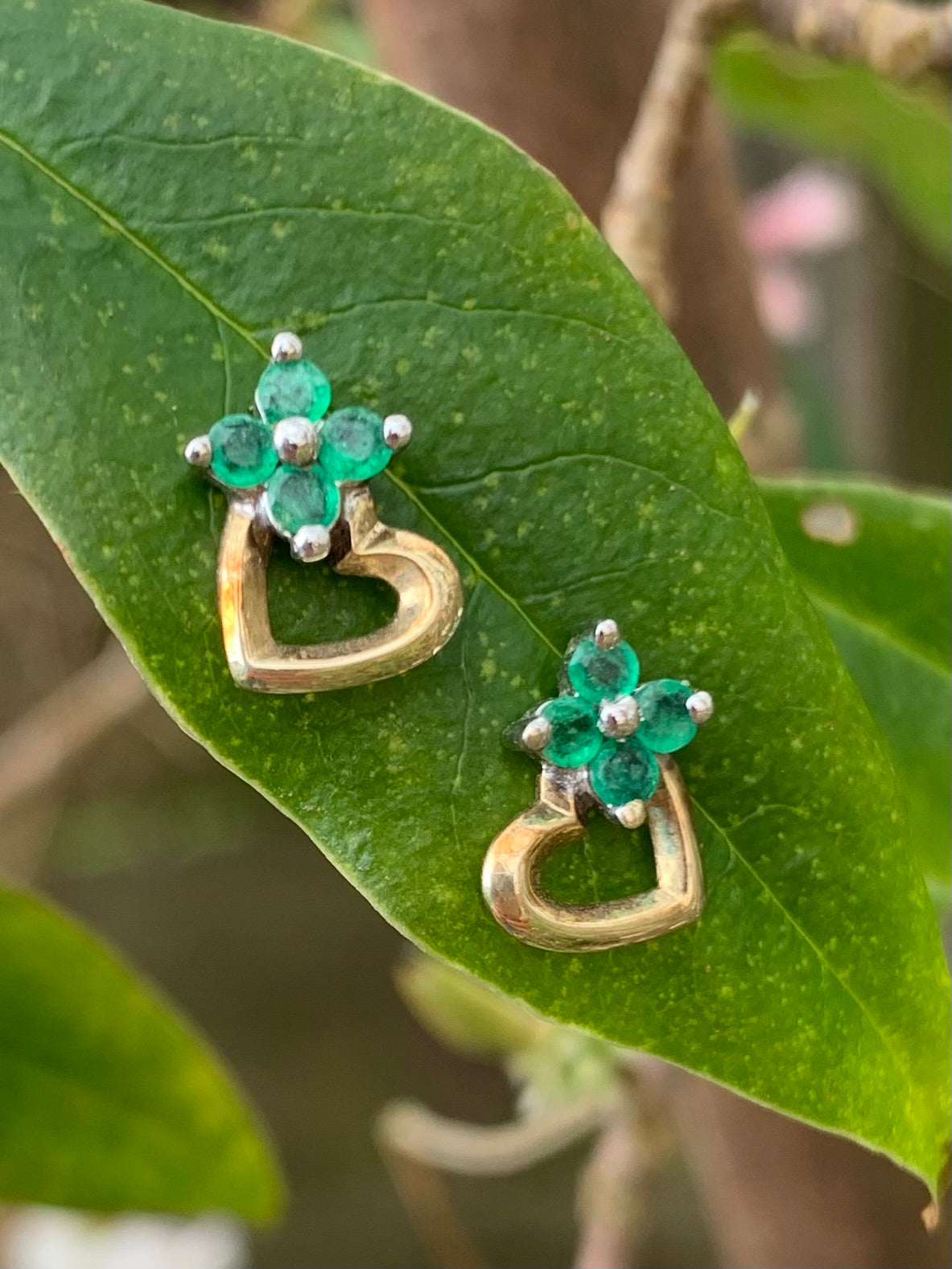 Emerald Heart Shaped 9ct Gold Stud Earrings