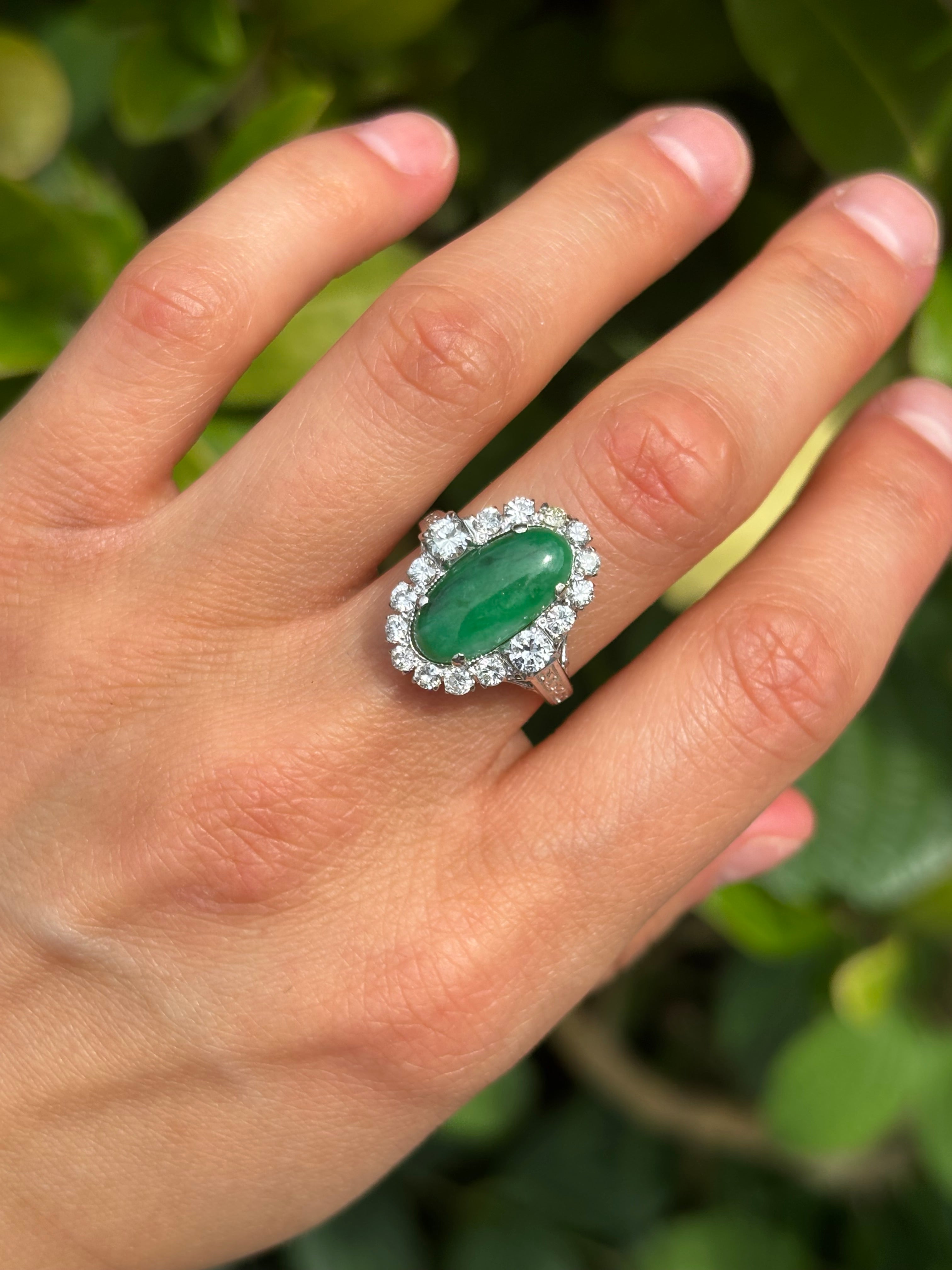 Pre-loved 1ct Diamond & 10ct Jade set in 14ct White Gold Ring