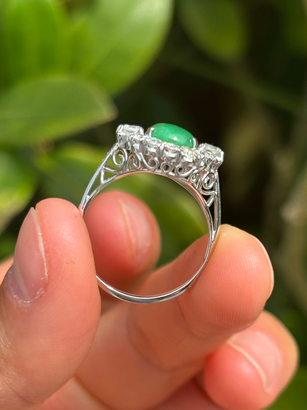 Pre-loved 1ct Diamond & 10ct Jade set in 14ct White Gold Ring