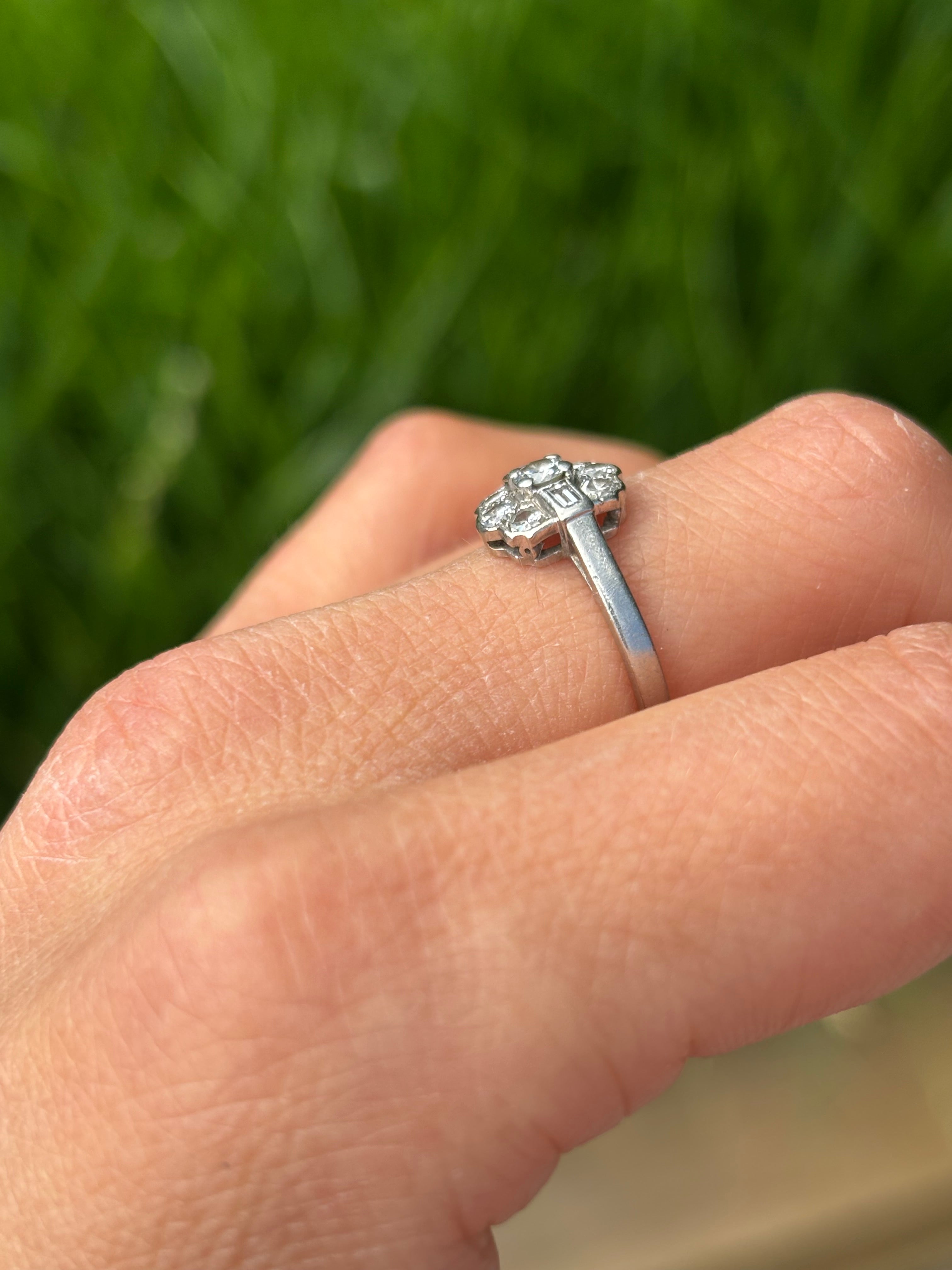 Vintage Platinum Diamond Cluster Ring