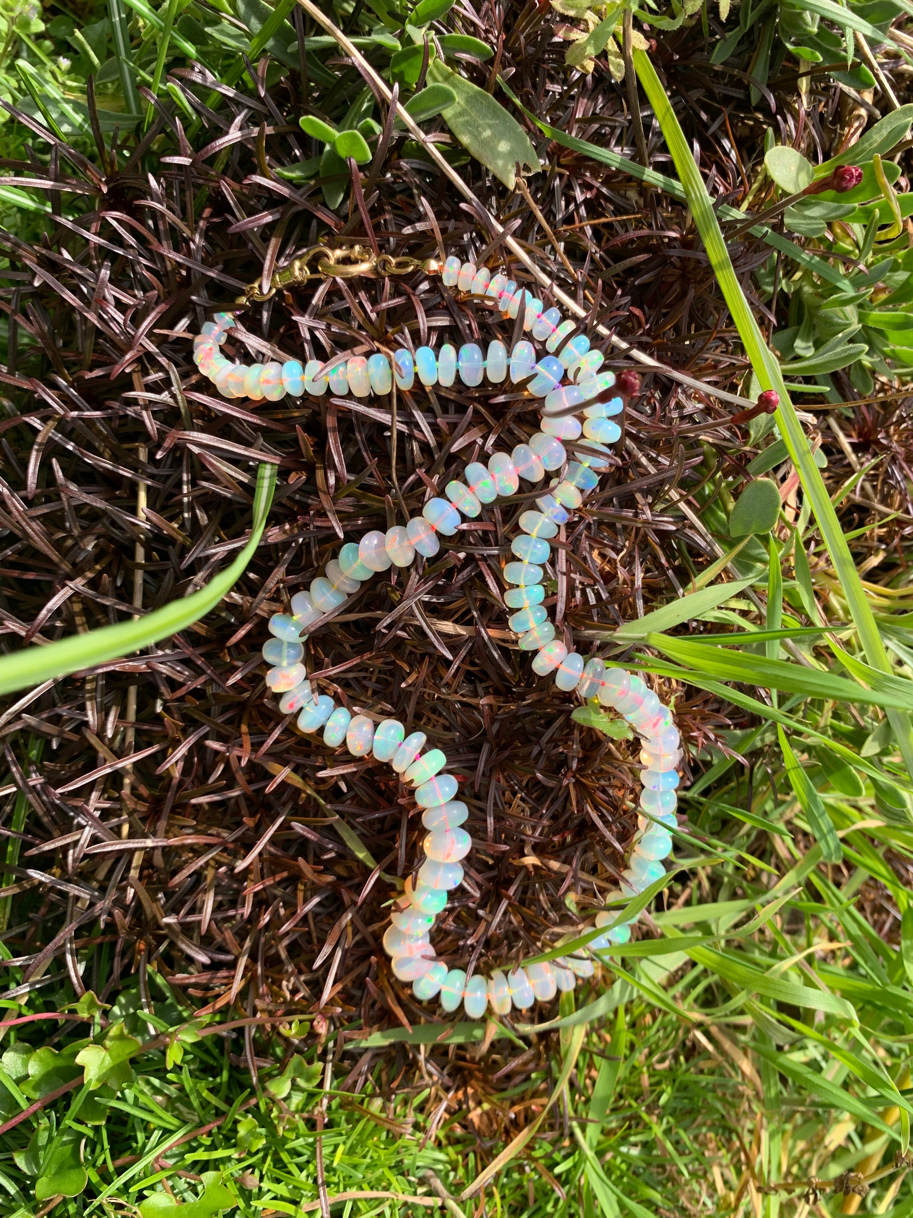 Magnífico collar de cuentas de ópalo etíope graduado con cierre de clip para perro de oro de 18 quilates