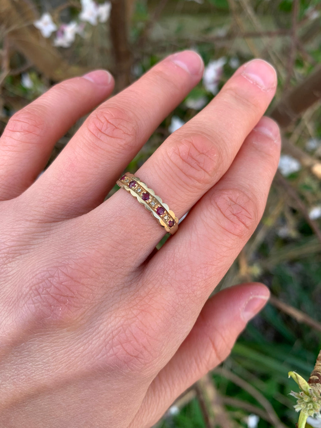 Beautiful Ruby and Diamond 9ct gold Half Eternity Ring