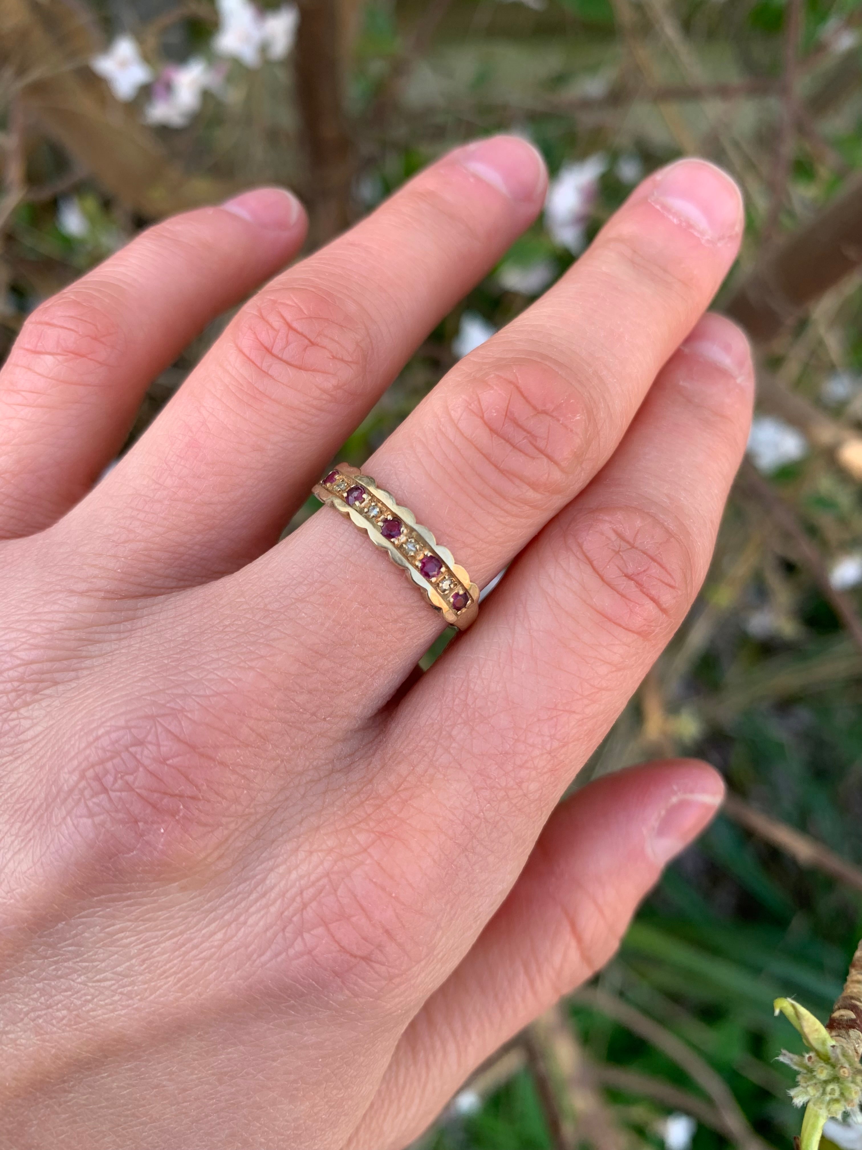 Beautiful Ruby and Diamond 9ct gold Half Eternity Ring