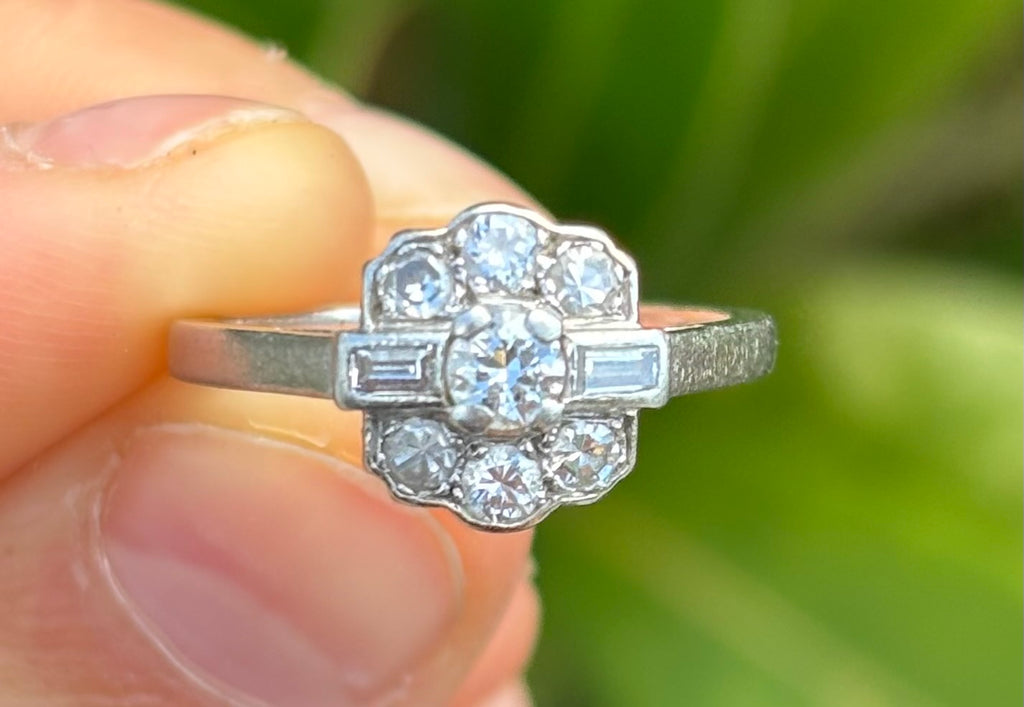 Vintage Platinum Diamond Cluster Ring