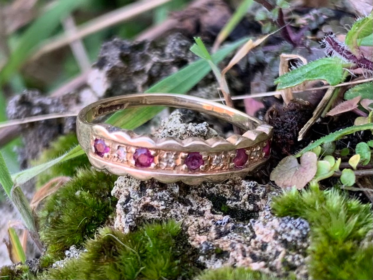 Beautiful Ruby and Diamond 9ct gold Half Eternity Ring