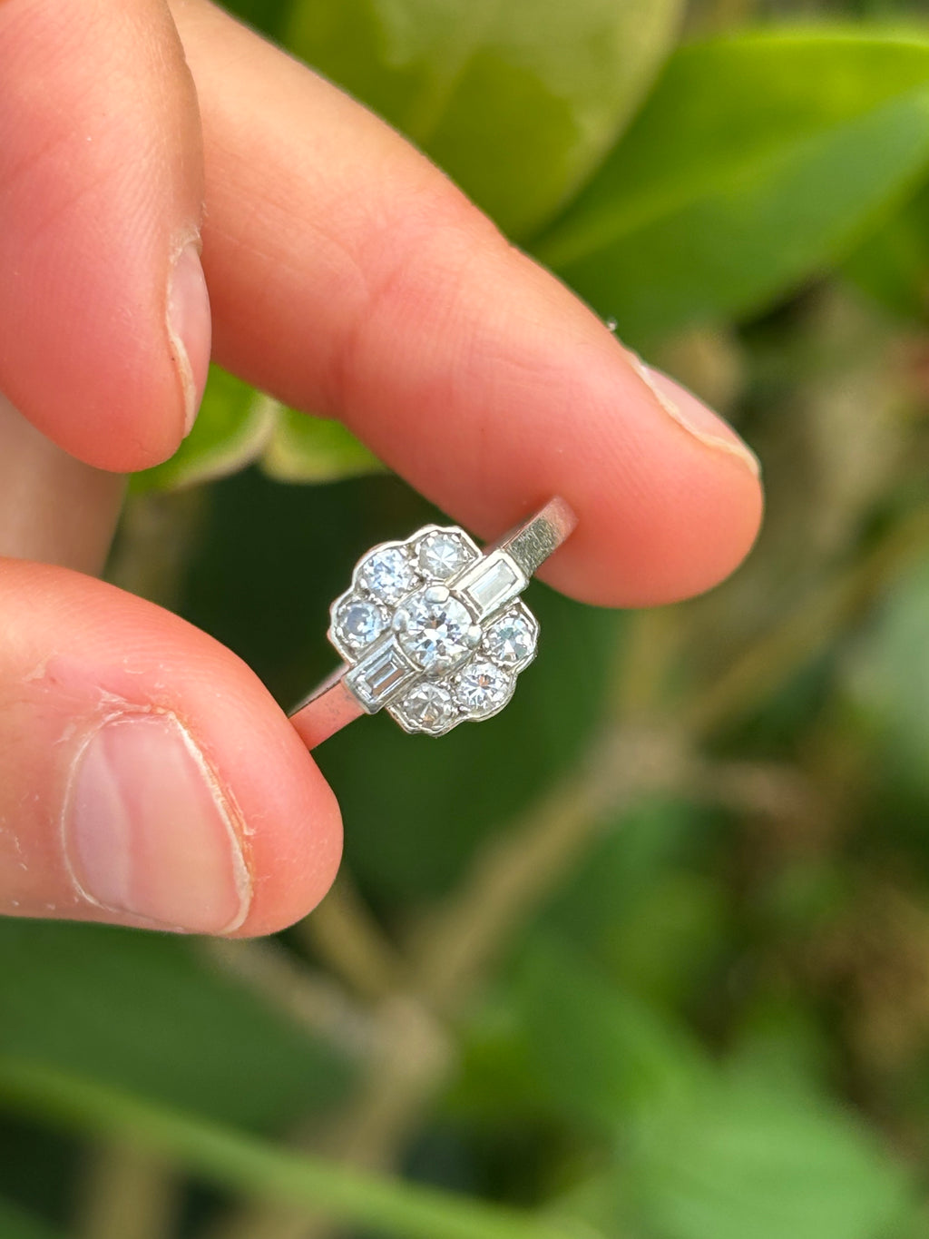 Vintage Platinum Diamond Cluster Ring