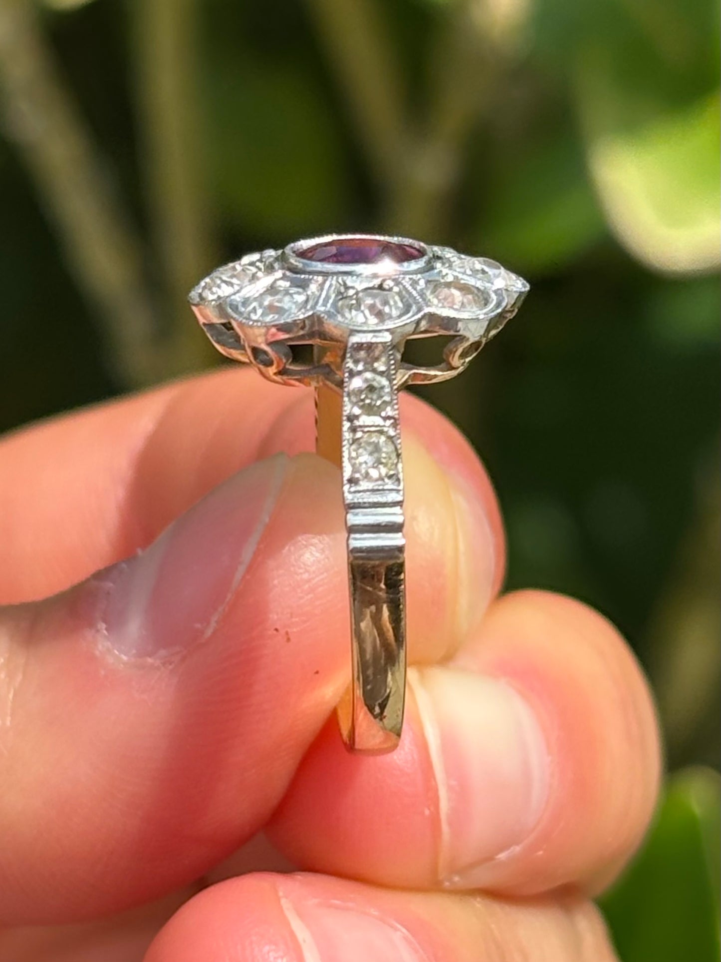 Vintage 0.75ct Ruby & 0.86ct Diamond set in 18ct God Cluster Ring