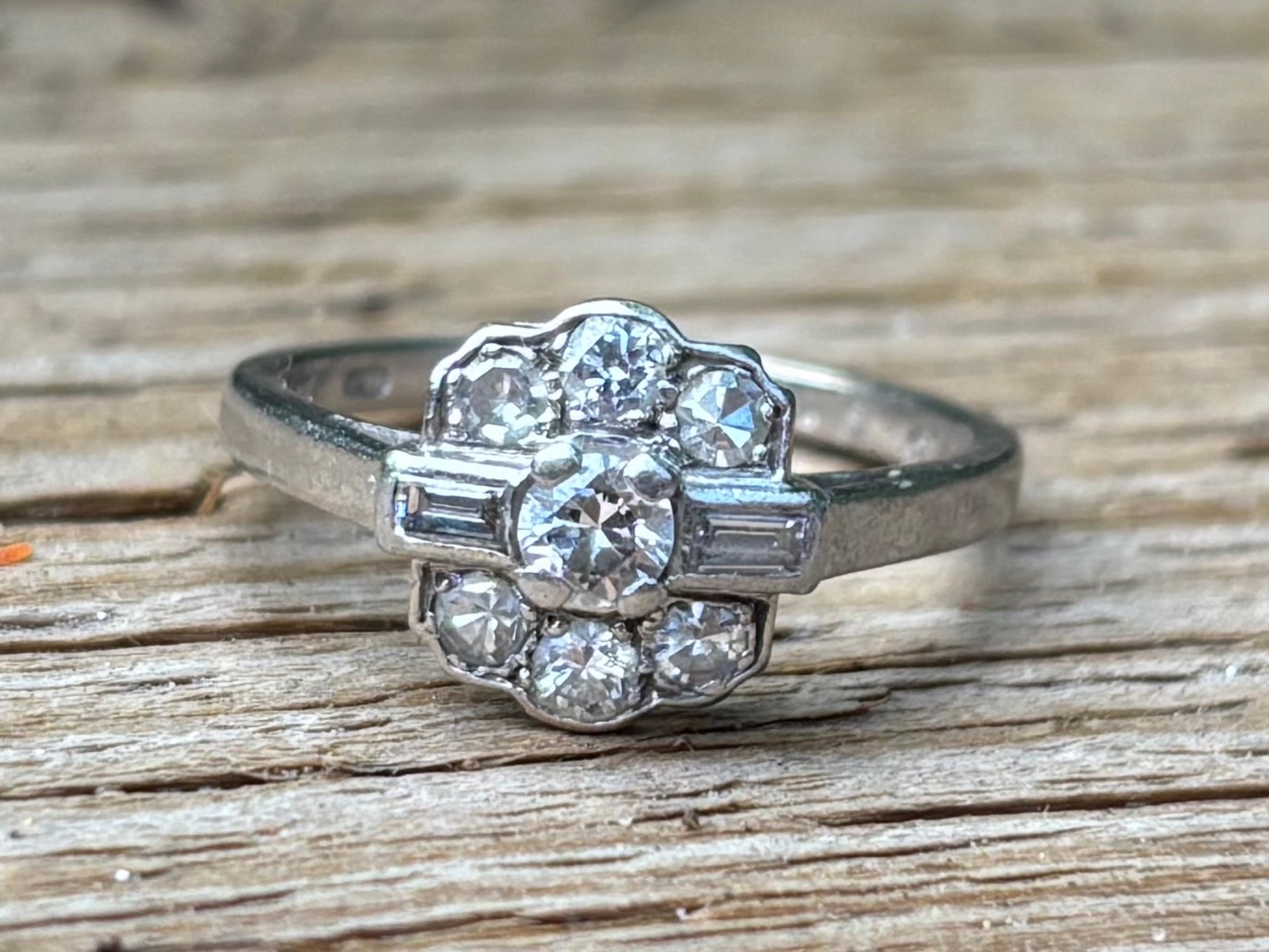 Vintage Platinum Diamond Cluster Ring