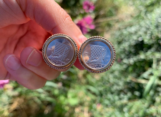 Viking Ship Platinum Noble (like Britannia) Coin Vintage Platinum Coin and 9k 9ct Gold Cufflinks ,13.00g