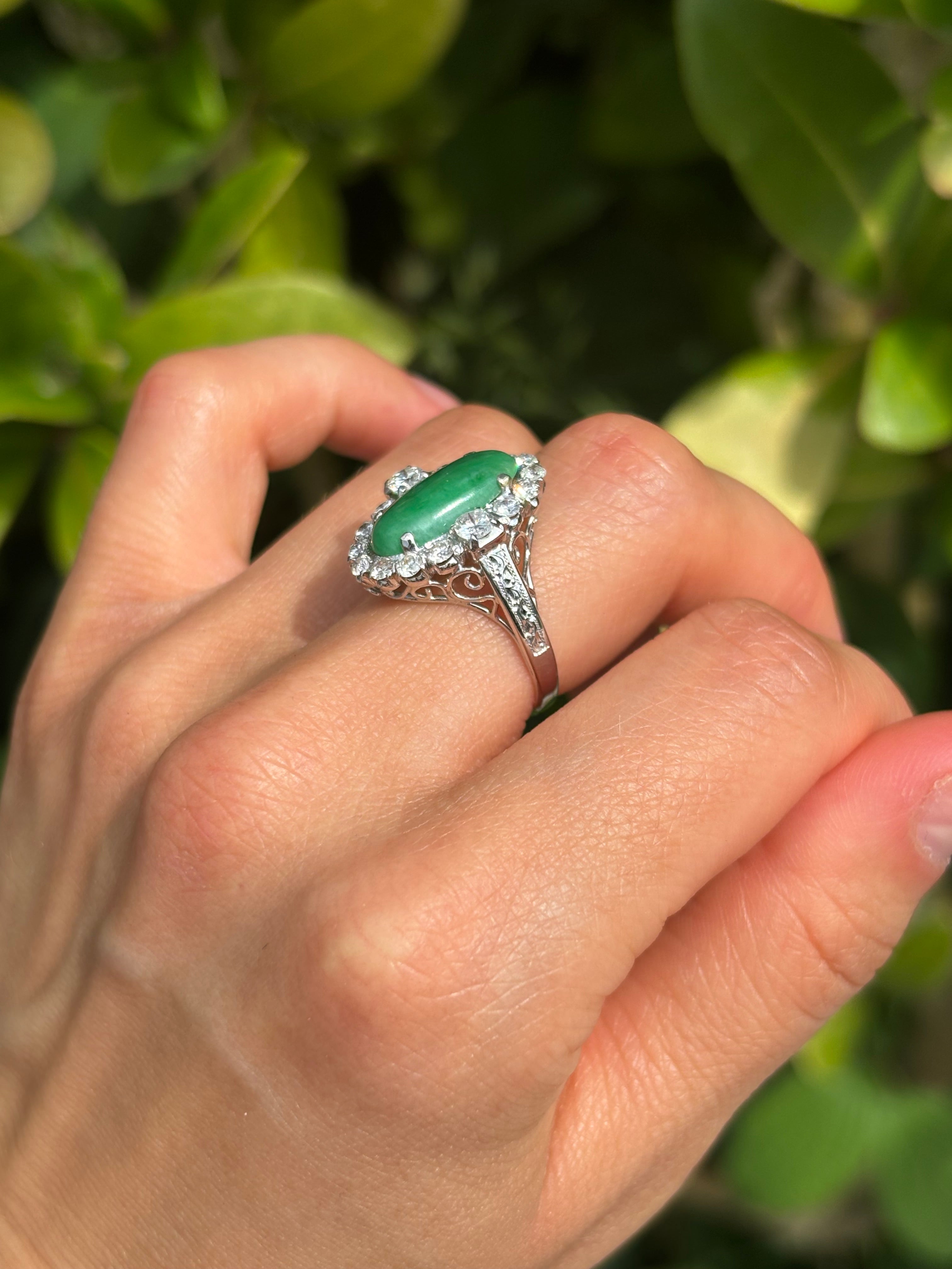 Pre-loved 1ct Diamond & 10ct Jade set in 14ct White Gold Ring