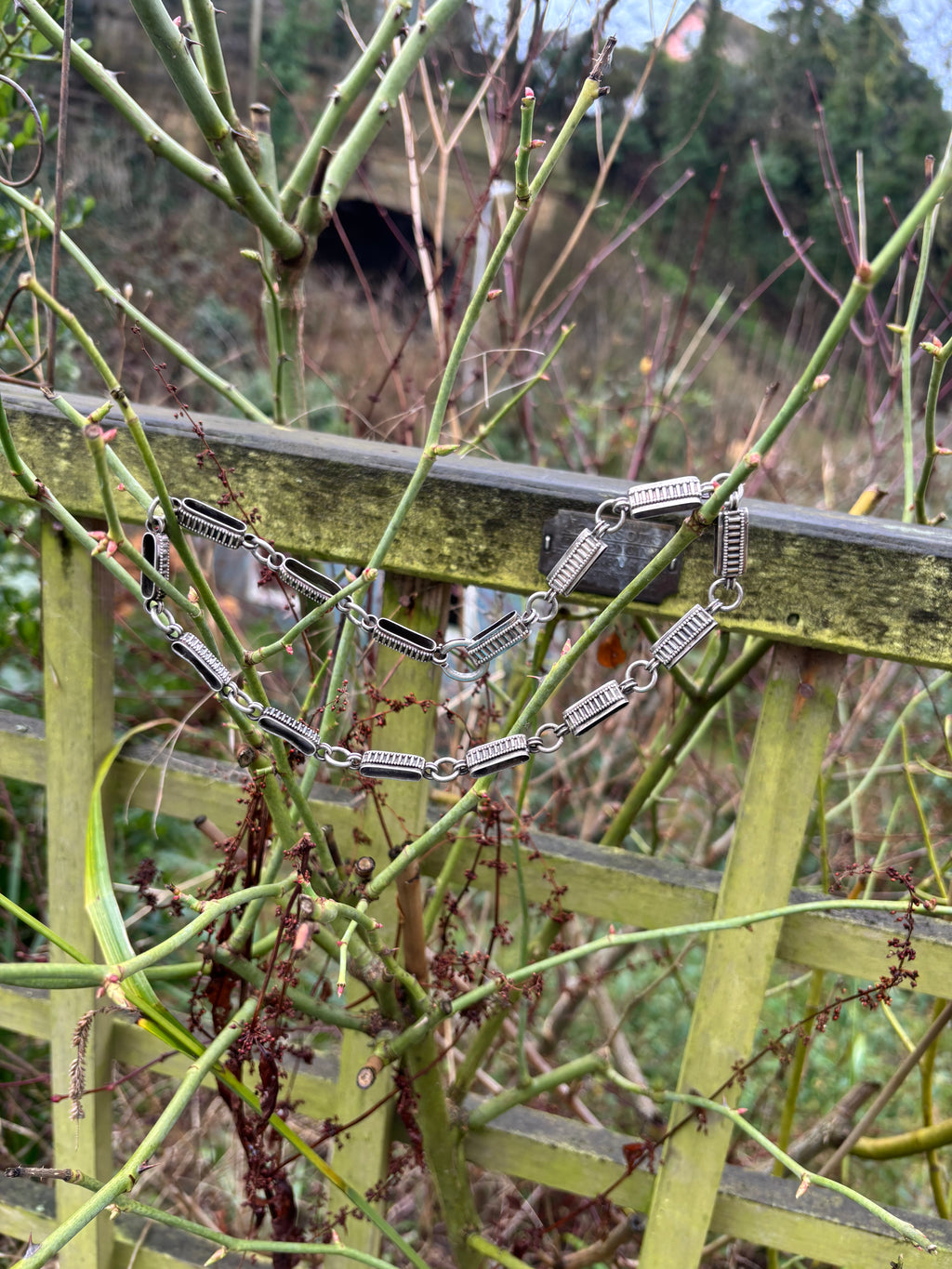 Antique Silver Book Chain Necklace Heavy