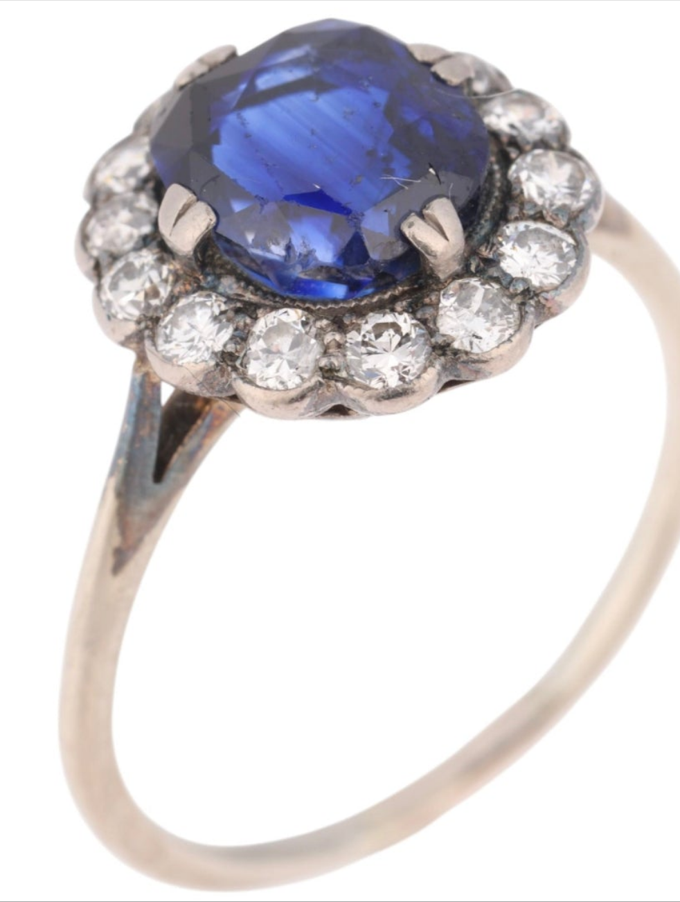 2.6ct Art Deco Sapphire and Diamond Ring in 14ct Gold. Exceptional Antique Art Deco ring