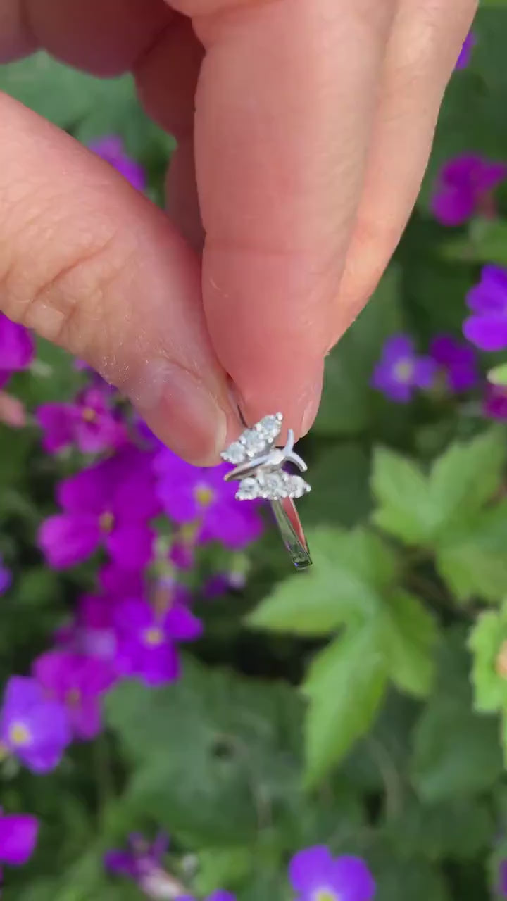 Vintage 0.15ct Diamond Butterfly Shaped Ring set in 9ct White Gold