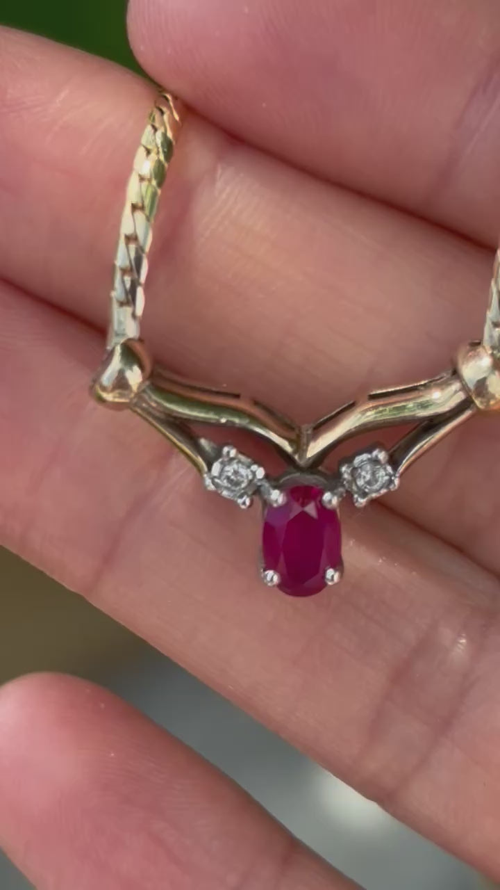 Vintage Ruby & Diamond 9ct Gold Necklace
