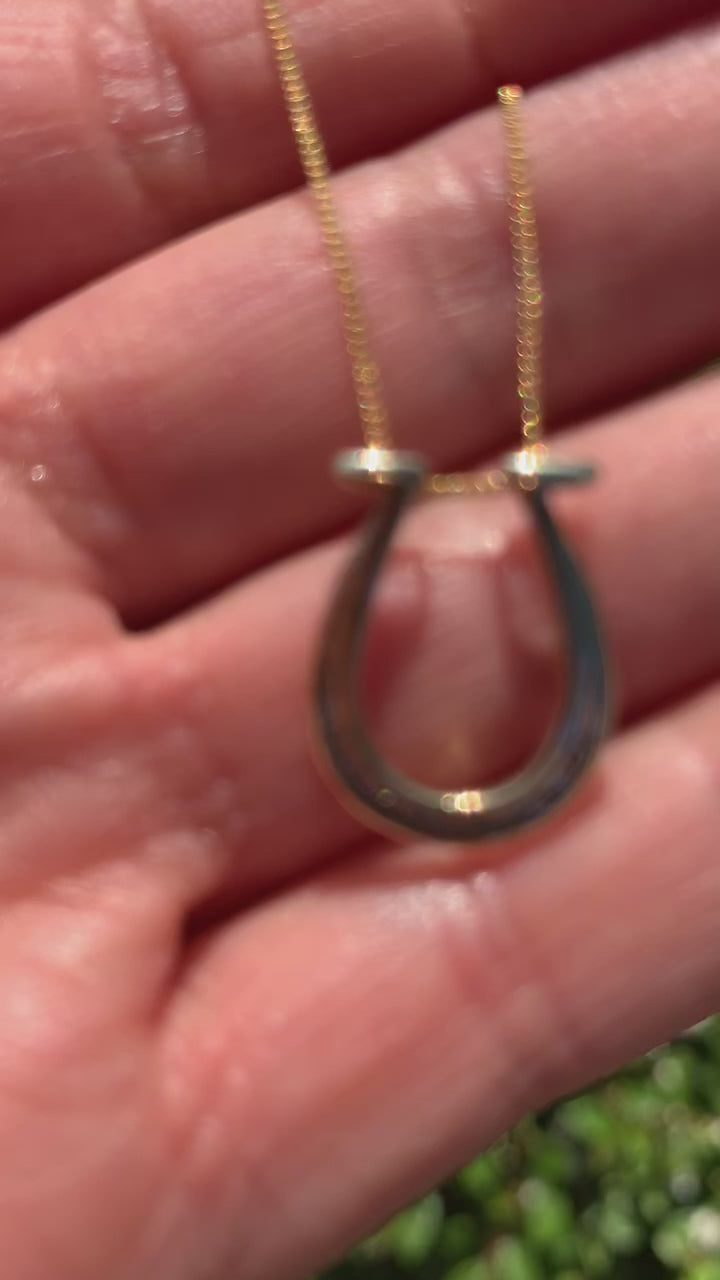 Pre-loved Diamond Solid 9ct Yellow Gold Lucky Horse Shoe Pendant & Chain