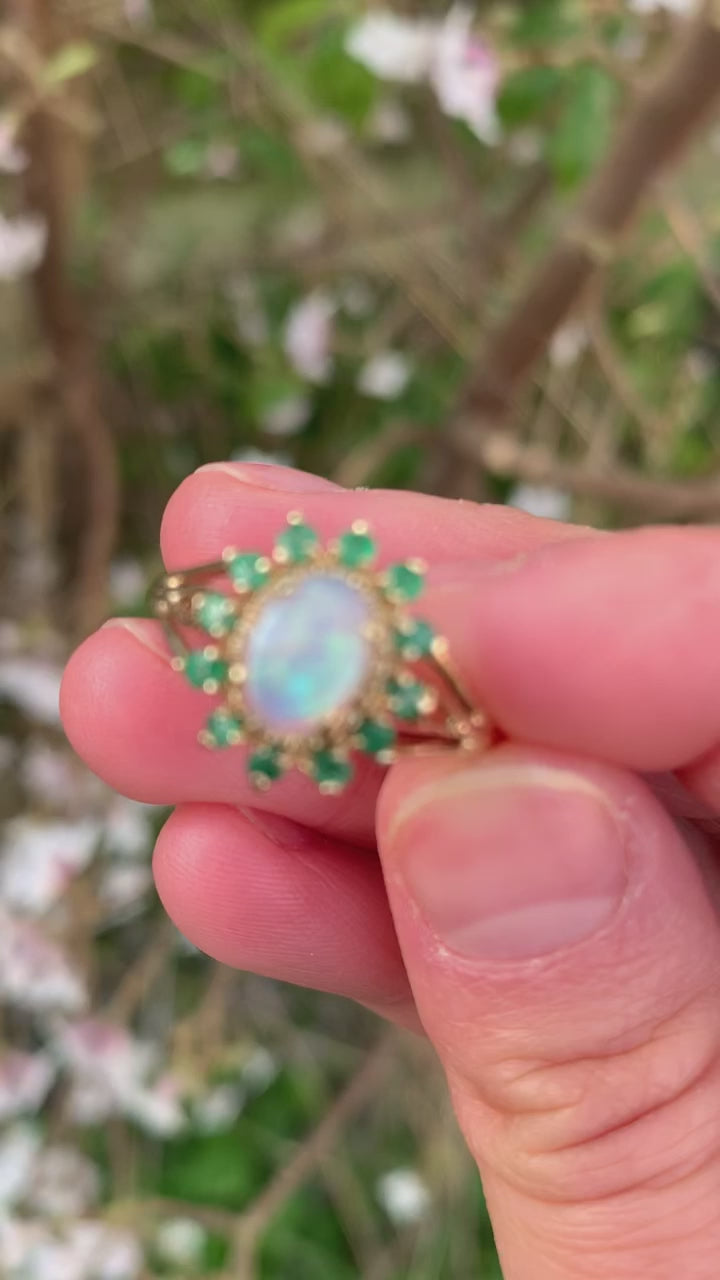 Classic Opal & Emerald 9ct Gold Cluster Ring