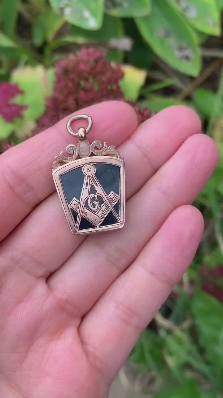Colgante antiguo de piedra de sangre masónica de oro de 9 quilates y fob de cornalina