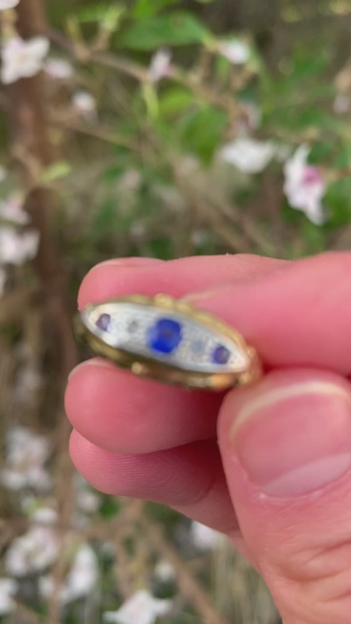 Vintage/Antique 18ct Gold and Platinum Intense Blue Sapphire and Diamond Ring