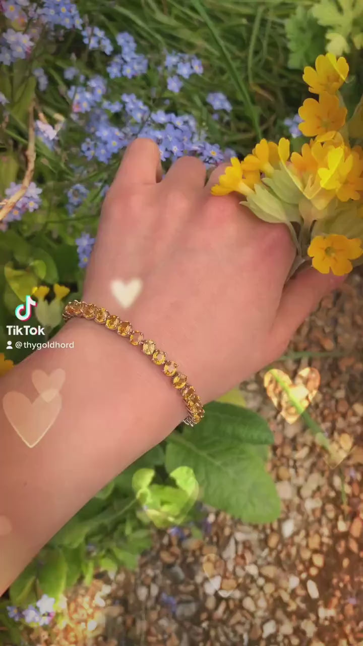 Vintage 14ct Yellow Sapphire Bracelet set in 9K White Gold,Tennis Bracelet,September Birthstone,Birthday Gift,Christmas Gift