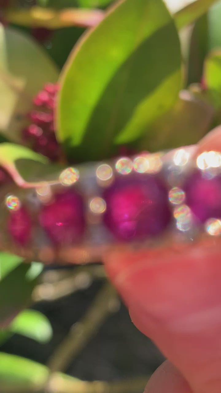 Stunning Vintage 1.5ct Ruby & Diamond 18ct Gold Half Eternity Ring