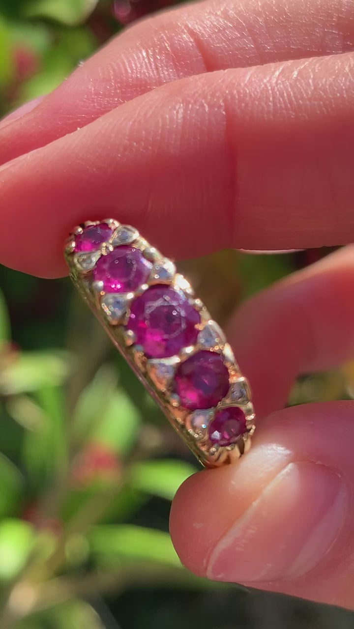 Stunning Vintage 1.5ct Ruby & Diamond 18ct Gold Half Eternity Ring