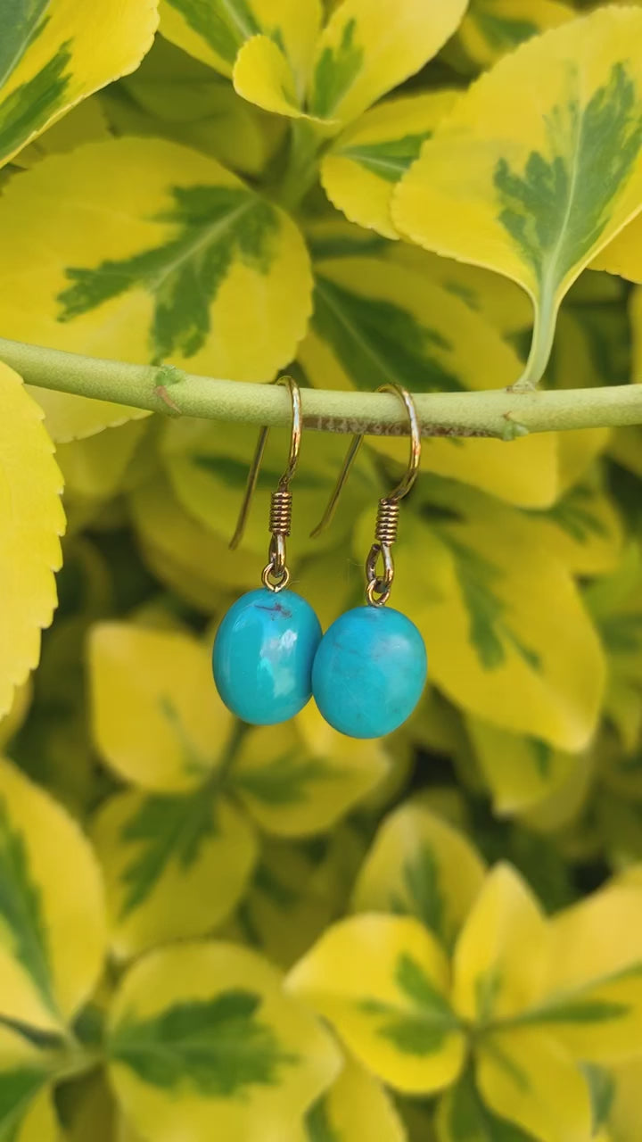 Vintage 9ct Yellow Gold Turquoise Wire Earrings,Drop Earrings,Dangle Earrings,December Birthstone