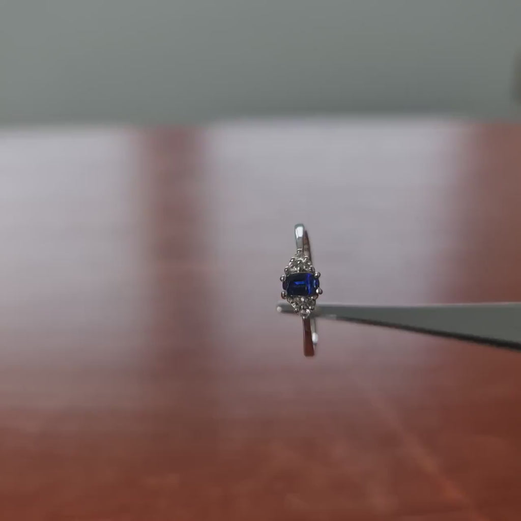 Anillo de oro blanco de 9 quilates/Anillo de cianita tibetana/Anillo de topacio blanco/ Anillo de compromiso/Anillo de boda/ Color azul zafiro /Tamaño del Reino Unido O, Tamaño de EE.UU. 7 1/4