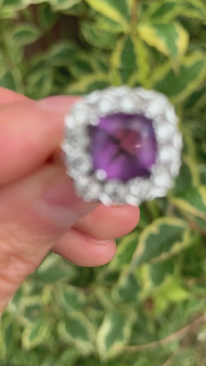 Vintage/Antique Magnificent 3.84 carat Amethyst & 1.2 carat Diamond 9ct White Gold Ring