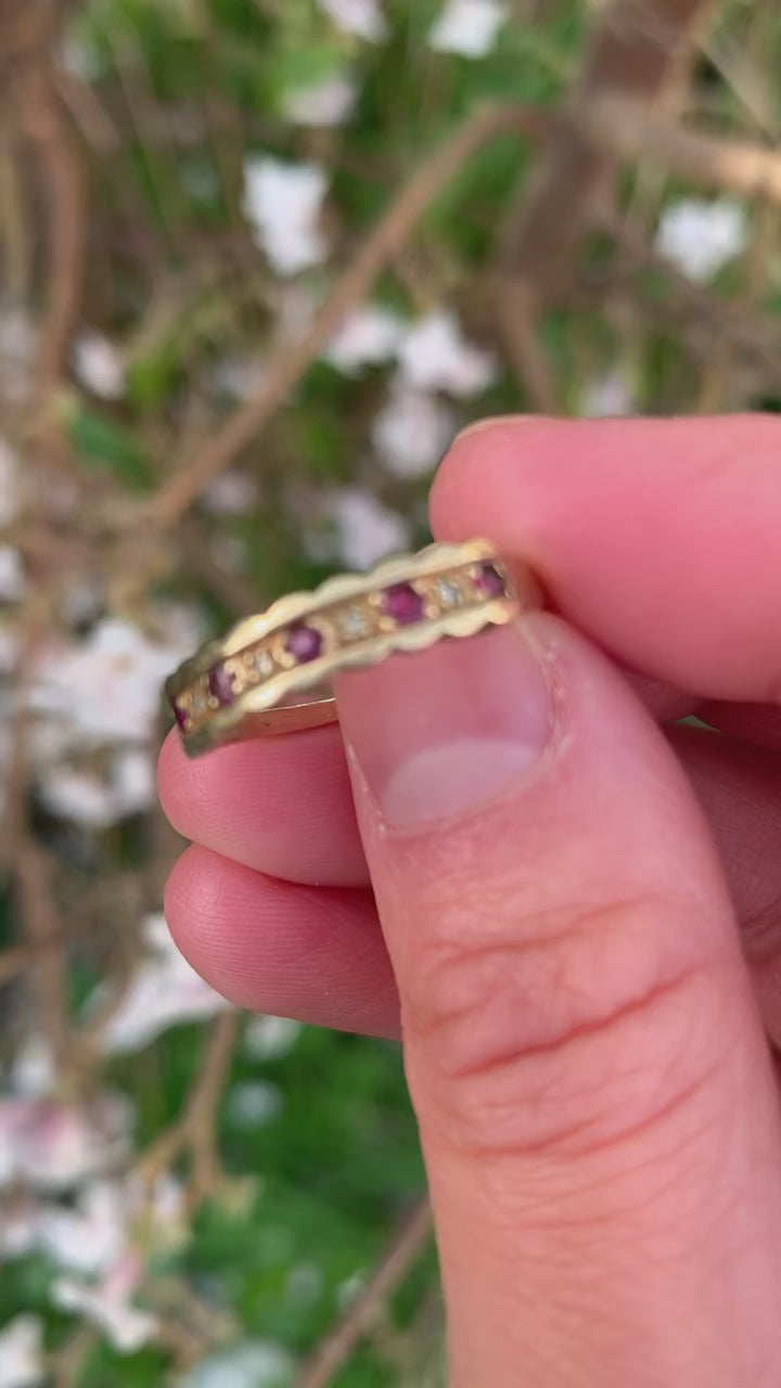 Beautiful Ruby and Diamond 9ct gold Half Eternity Ring