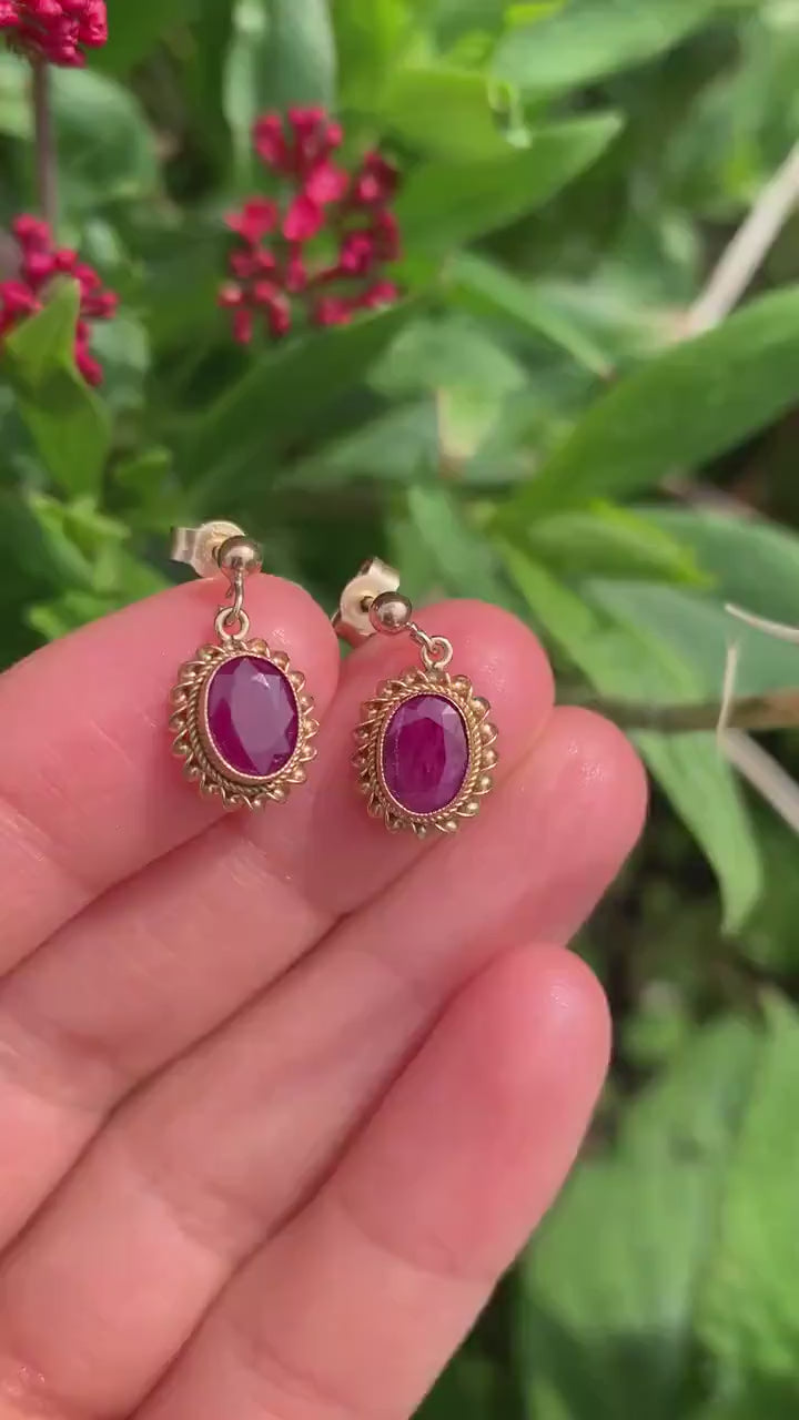 خمر 2ct روبي 9ct إسقاط أقراط الذهب