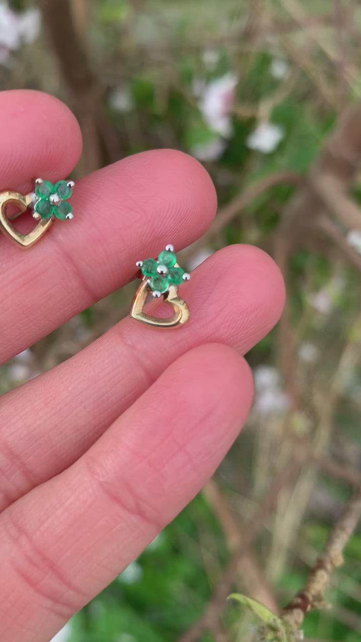 Emerald Heart Shaped 9ct Gold Stud Earrings