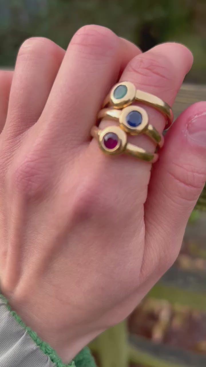 Vintage azul zafiro, rubí y esmeralda en anillos de oro amarillo de 18 qt, anillo de compromiso, anillo de aniversario, regalo de cumpleaños, tamaño Reino Unido O 1/2, EE.UU. 7 1/2