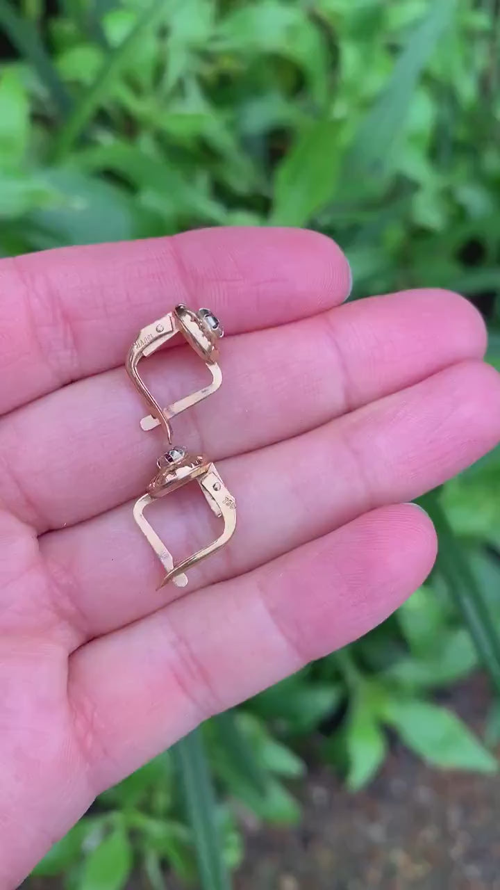 العتيقة روبي الفيكتوري 18ct أقراط الذهب الفرنسية